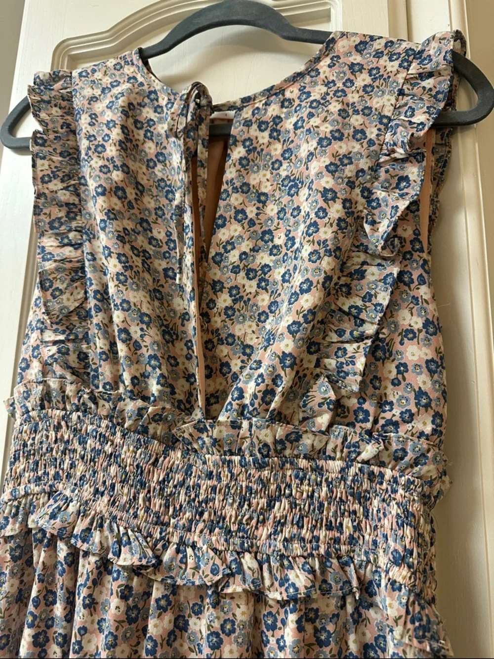Storia Mauve Mini Dress with blue Floral Print sz large - Picture 2 of 3